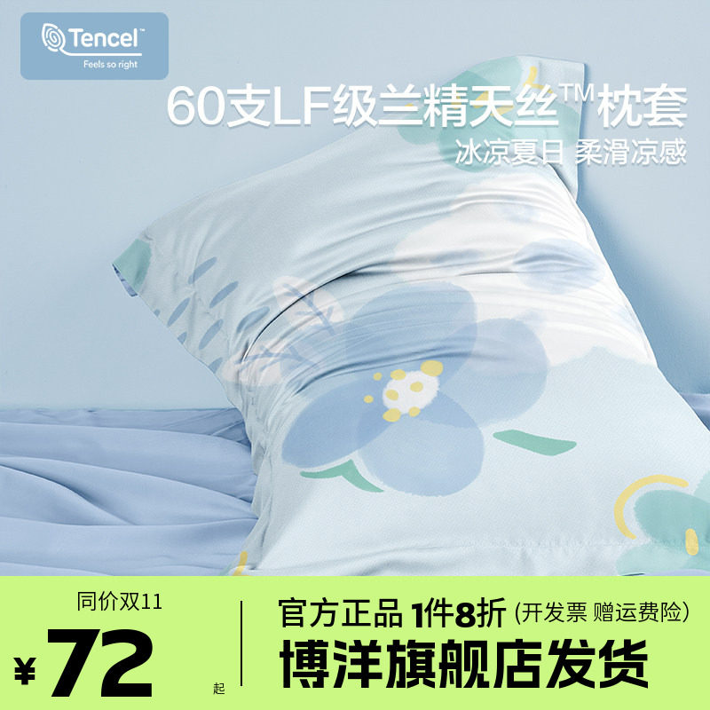 博洋60支天丝枕套一对装家用枕头套枕芯内胆套48cmx74cm冰丝双人