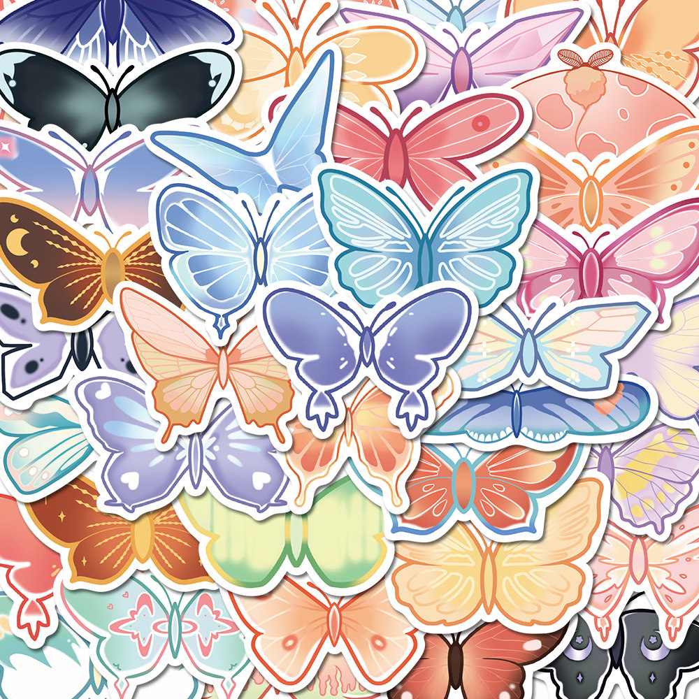 【原创】40张梦幻蝴蝶卡通贴纸可爱精美手账电脑手机装饰防水贴画