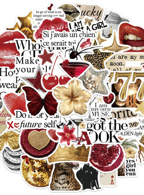 50张/套gold&red创意ins风贴纸手机壳笔记本水杯电脑平板个性贴纸