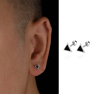 立体怪物 通体S925银三角几何耳钉男女通勤百搭养耳螺旋免摘耳饰