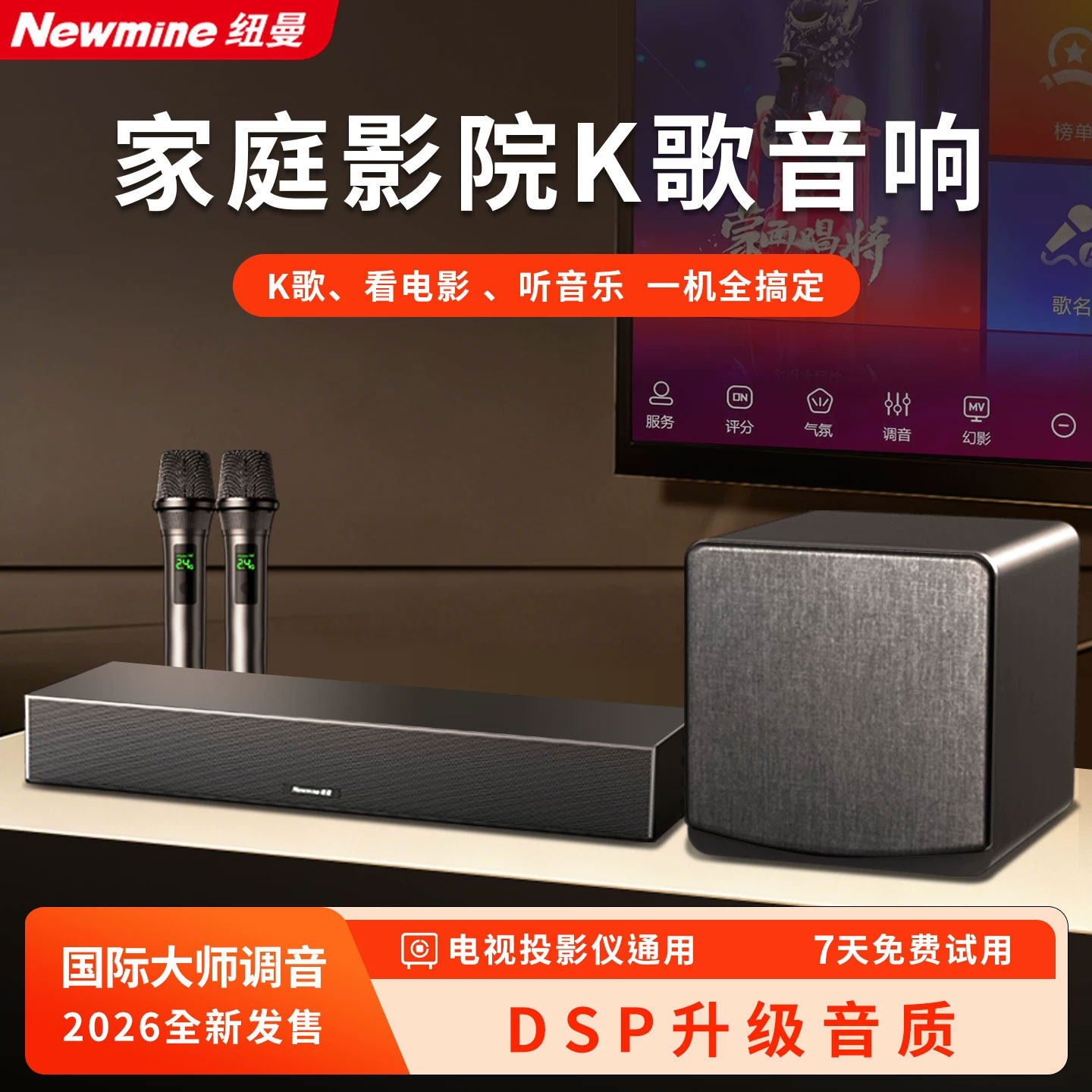 纽曼家庭ktv音响套装影院K歌一体机麦克风全套家用客厅卡拉ok音箱