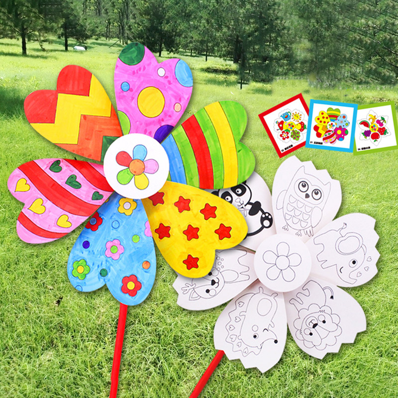 空白手工制作DIY儿童手持旋转小风车材料包创意绘画涂色涂鸦装饰图片