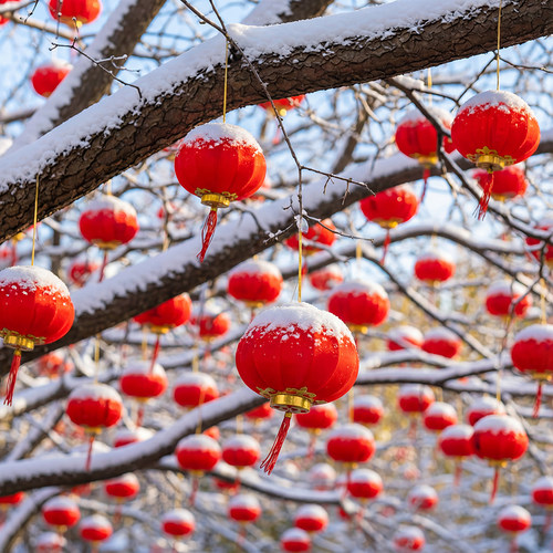 2026年新款小红灯笼挂饰过年院子树上植绒红色户外灯笼串春节氛围