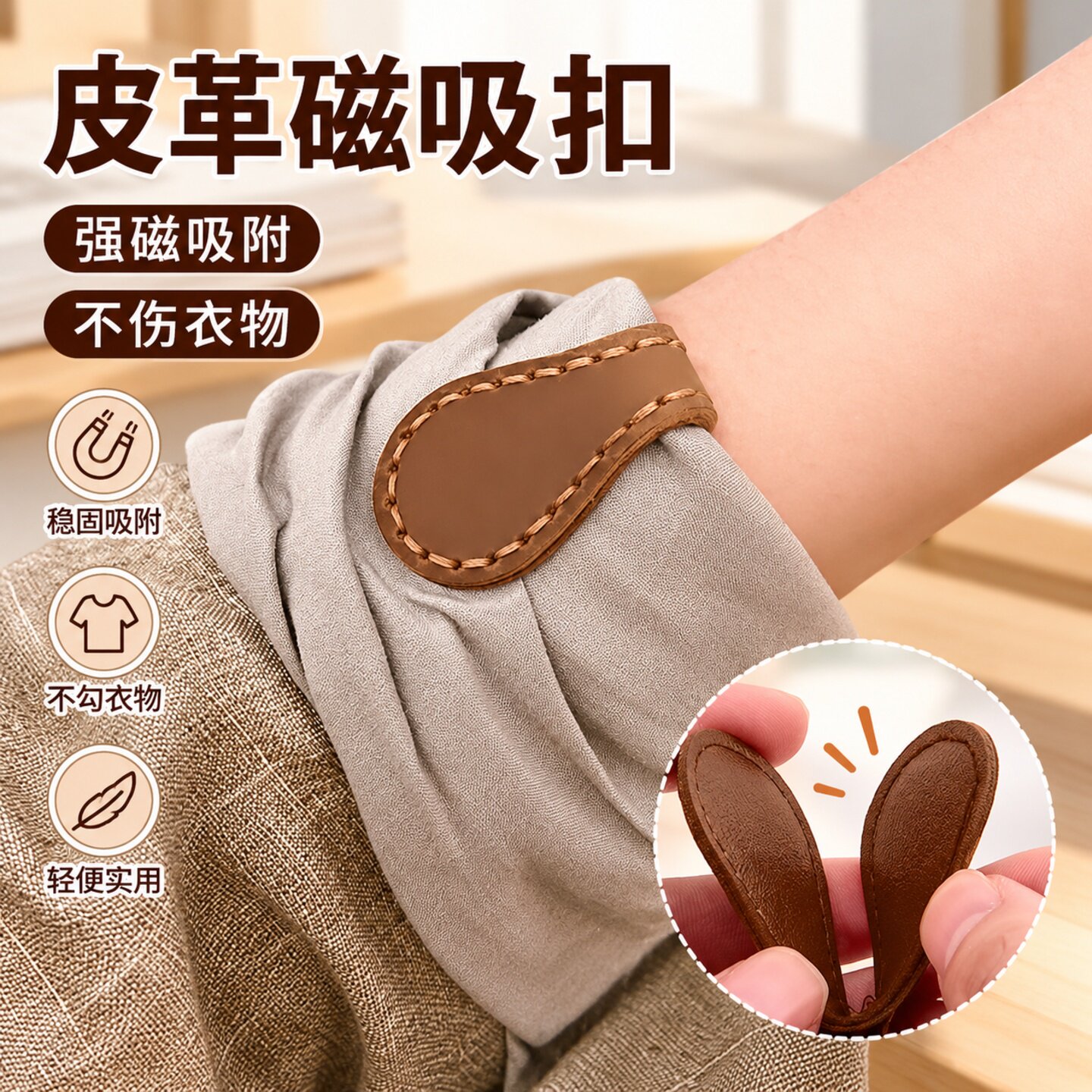 皮革磁吸袖扣袖子固定夹衬衫挽袖子固定器改短神器防滑防掉袖扣