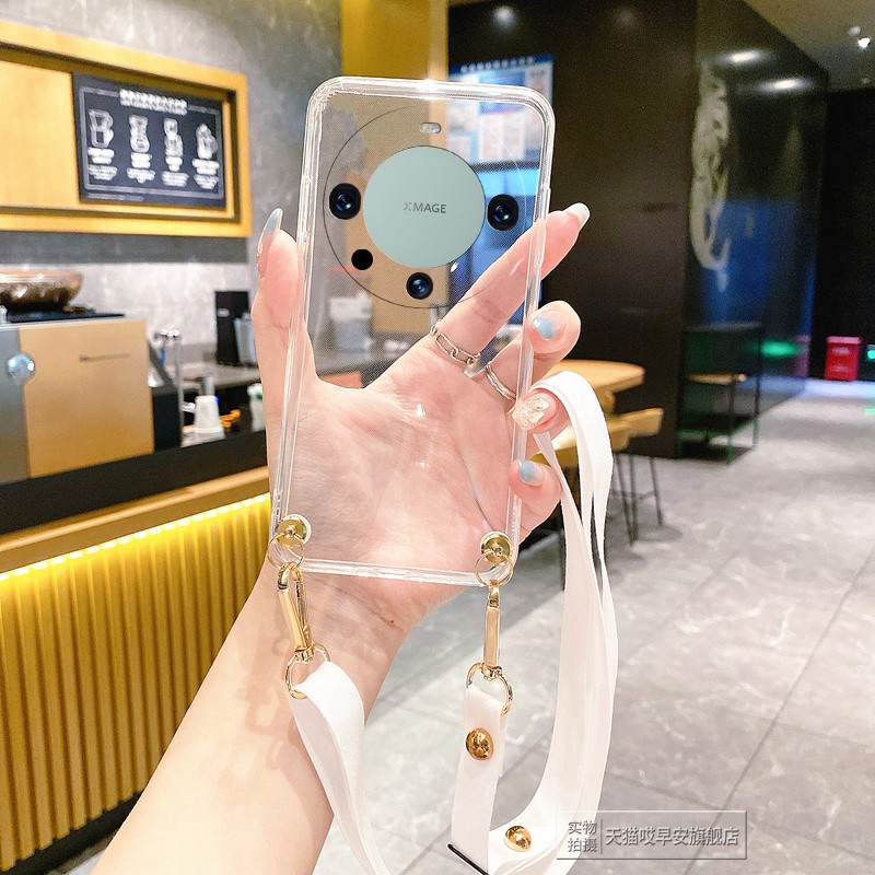简约透明适用华为mate60Pro手机壳50保护套40硅胶30软壳20斜挎背带10Pro+全包防摔20X女50E新款e挂绳9挂脖5G