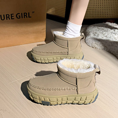 加绒加厚保暖鞋内棉鞋女2025新款冬季低帮女款轮胎厚底雪地靴