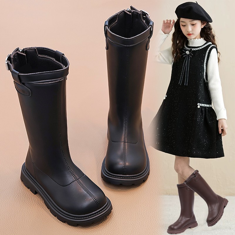 皮带扣骑士靴女2025春秋新款厚底圆头不过膝长筒靴舒适软底时装靴