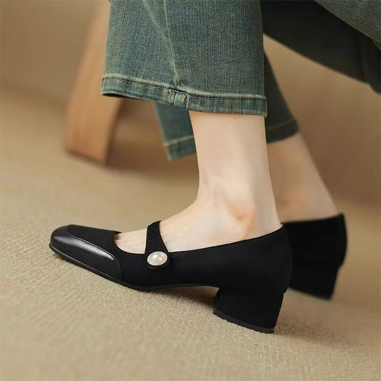 2026春季方头中跟小皮鞋法式复古玛丽珍鞋女粗跟新款软皮浅口单鞋,女鞋,时尚休闲鞋,淘宝优惠券,粉丝福利购,淘宝优惠卷