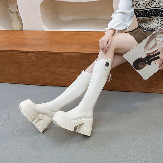 超高跟靴子女不过膝长靴2024年新款骑士靴厚底瘦瘦靴粗跟长筒