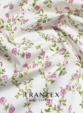 天冉艺纺100支长绒棉印花服装布料碎花连衣裙全棉布面料紫色蔷薇