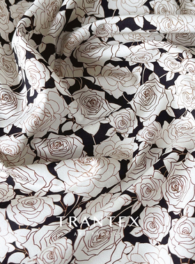 裙子纯棉全棉布料diy手工碎花印花衣服装衬衣连衣裙黑白玫瑰面料
