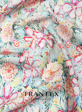 100支长绒棉全棉印花服装布料连衣裙纯棉面料设计师波纹花