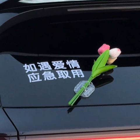 如遇爱情应急取用车贴纸车载郁金香花束汽车电动车玻璃车身装饰