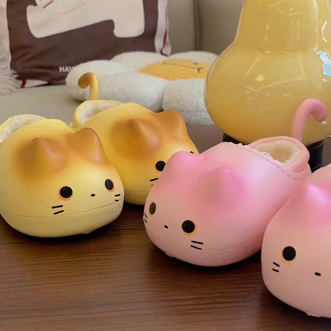 可爱防滑防臭棉鞋女可外穿秋冬2024新款猫猫家居用厚底保暖棉拖鞋
