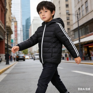 断码清仓黑色轻薄儿童羽绒服运动白条90白鸭绒110 120 130码