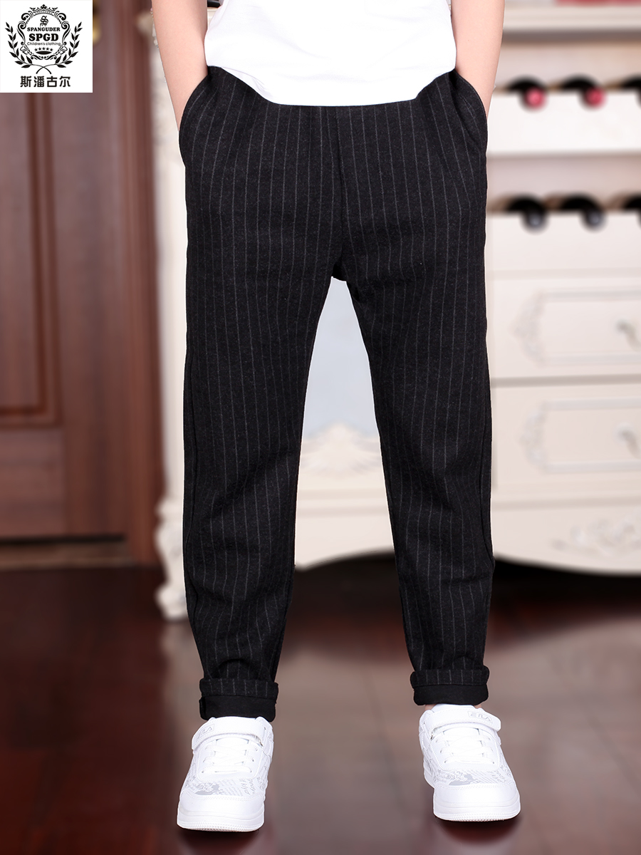 斯潘古尔毛呢厚单裤条纹儿童裤子