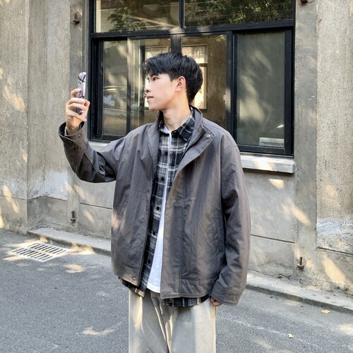 简约纯色立领短款夹克外套男春秋