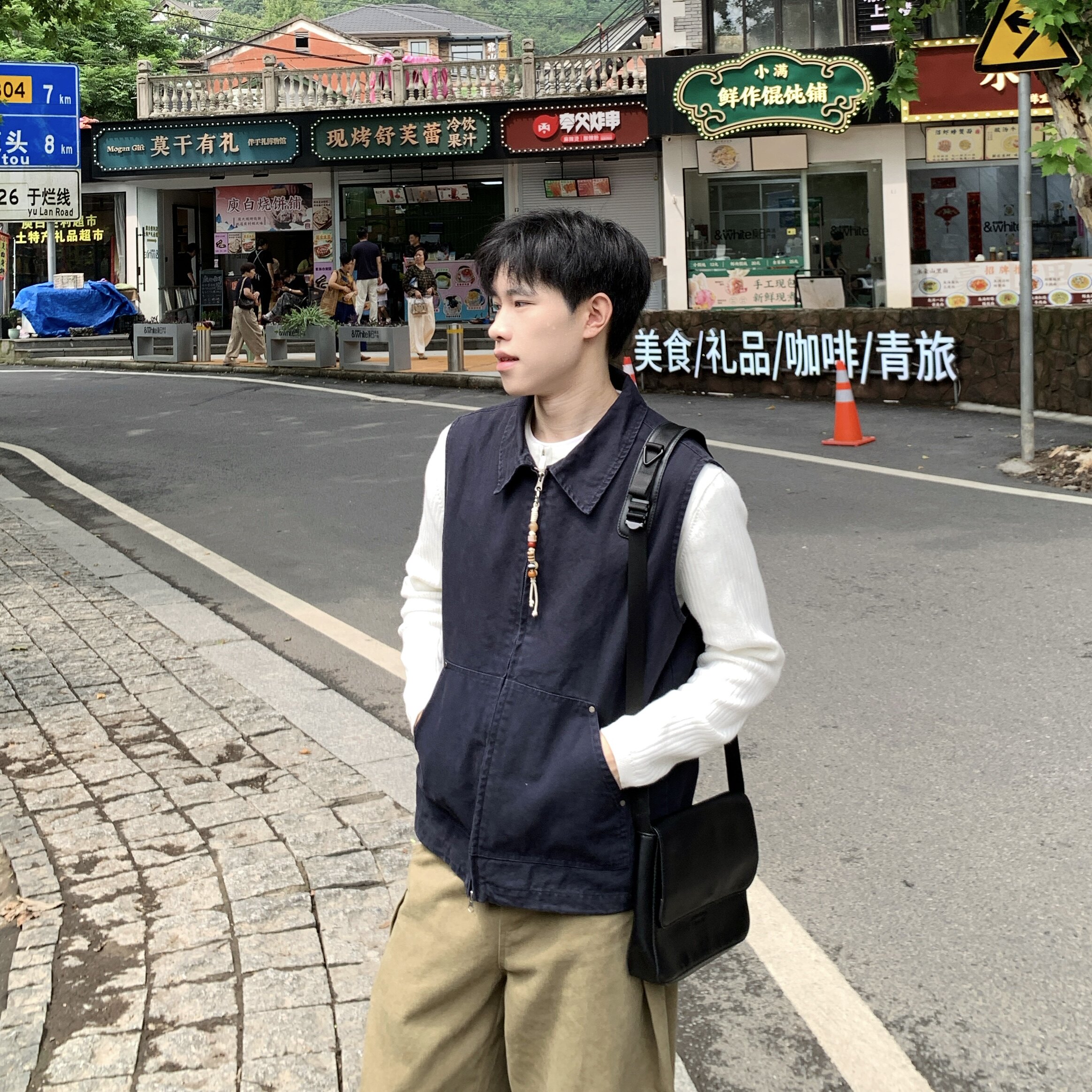 复古纯色水洗工装马甲背心男秋季图片