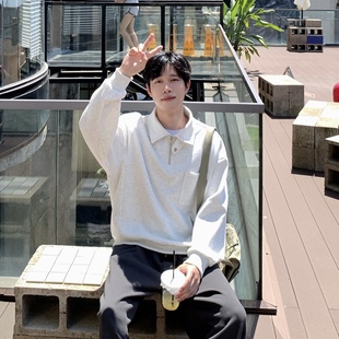 SUNSET 纯色半拉链立领卫衣男2025春秋简约休闲宽松百搭套头上衣