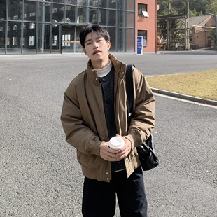 卡其立领白鸭绒羽绒服男生冬季2025新款户外加厚保暖宽松休闲外套