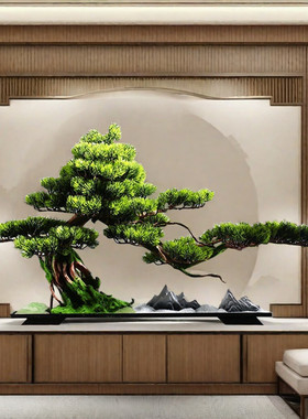 仿真迎客松假树绿植盆景中式客厅玄关办公室餐厅酒店桌面装饰摆件