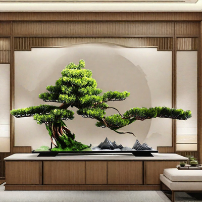 仿真迎客松绿植盆景中式客厅入户玄关办公室乔迁桌面假树装饰摆件