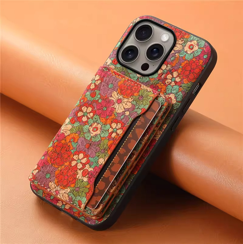 复古碎花纹适用苹果17promax手机壳新款iphone16pro全包防摔保护皮套15plus可插卡14pm支架零钱包13女12外壳p