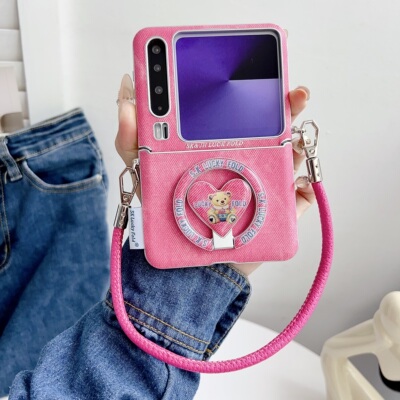 适用华为purax典藏版手机壳新款pocket2磁吸支架小米mixflip2保护套荣耀magicvflip2带挂绳三星7折叠屏女外壳