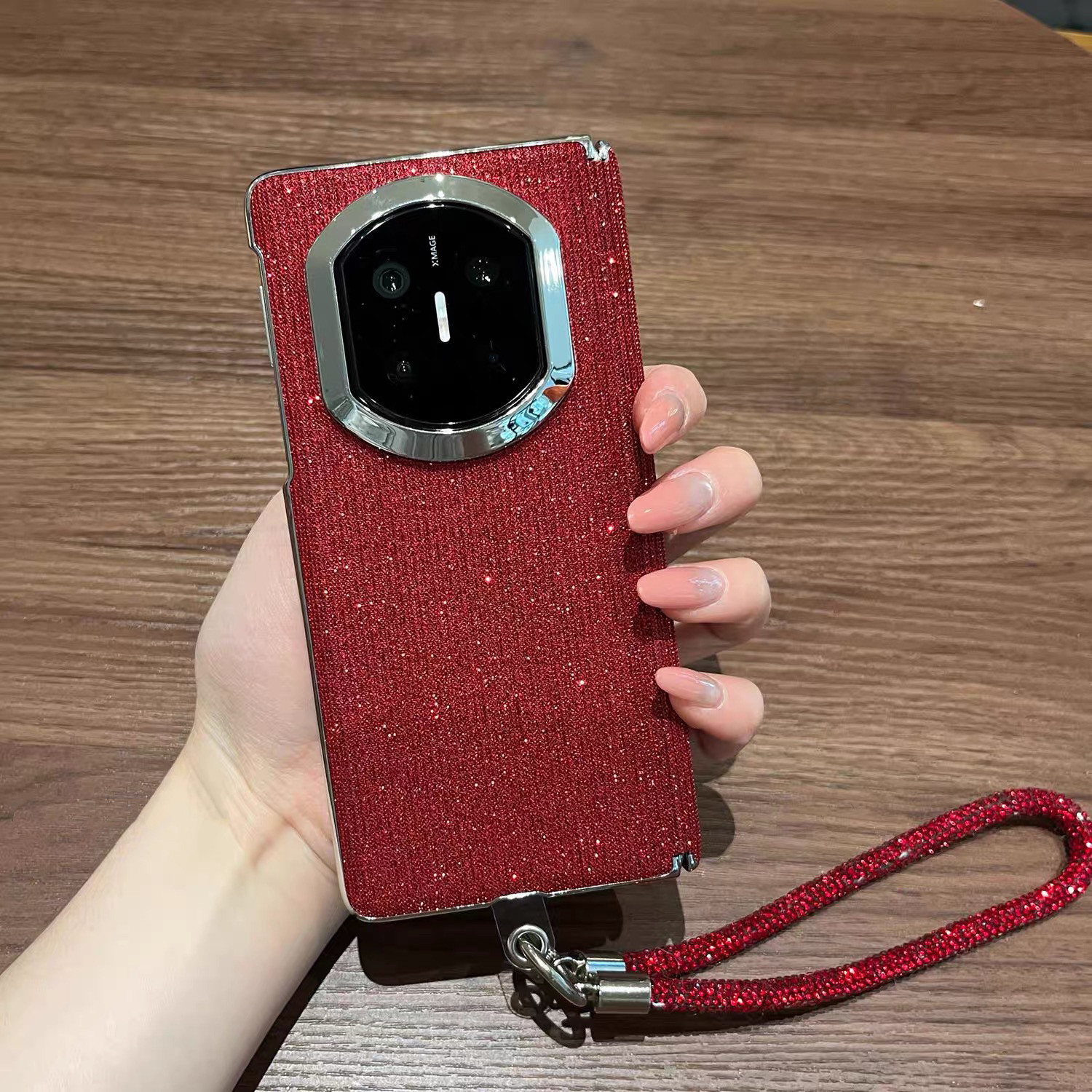 适用华为matex7手机壳新年款闪粉Matex6典藏版中轴铰链全包防摔红色保护套mtx5折叠屏带挂绳x3高级女超薄外壳