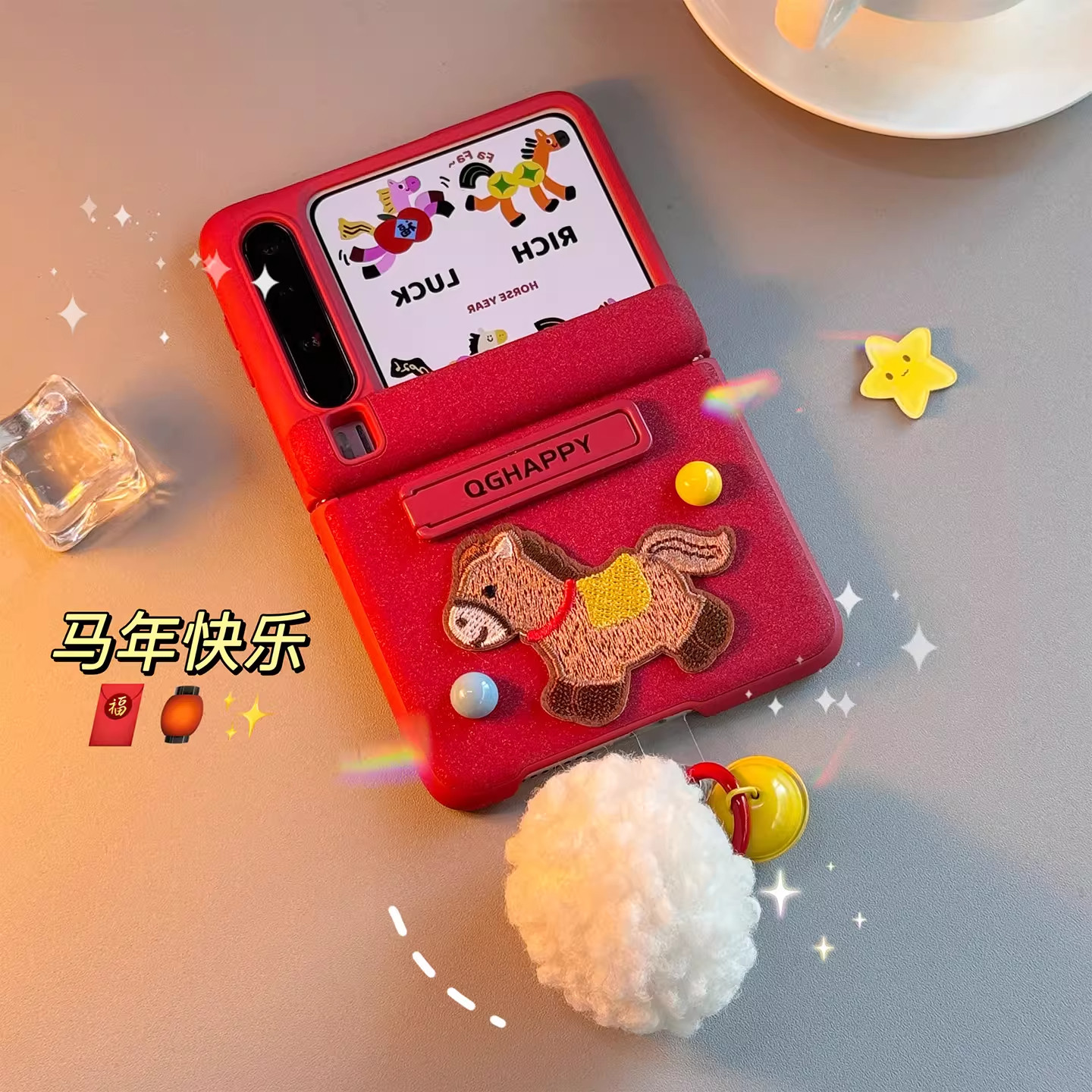 适用华为purax典藏版手机壳马年支架Novaflip小折叠屏全包防摔保护套小米mixflip2带挂绳荣耀magicvflip2新款