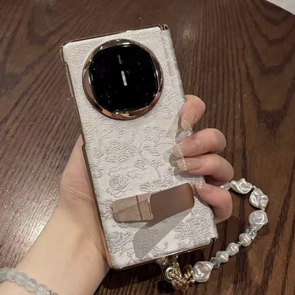 壳膜一体适用华为matex7手机壳新款贡缎提花旋转支架MateX6典藏版中轴全包防摔保护套x5折叠屏带手提x3女外壳