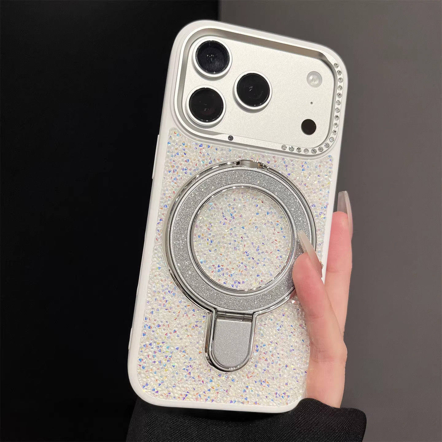 闪粉磁吸支架适用苹果17promax手机壳新款iPhone16pro全包防摔镶钻保护套15pm高级感奢华ip14女网红Air外壳潮