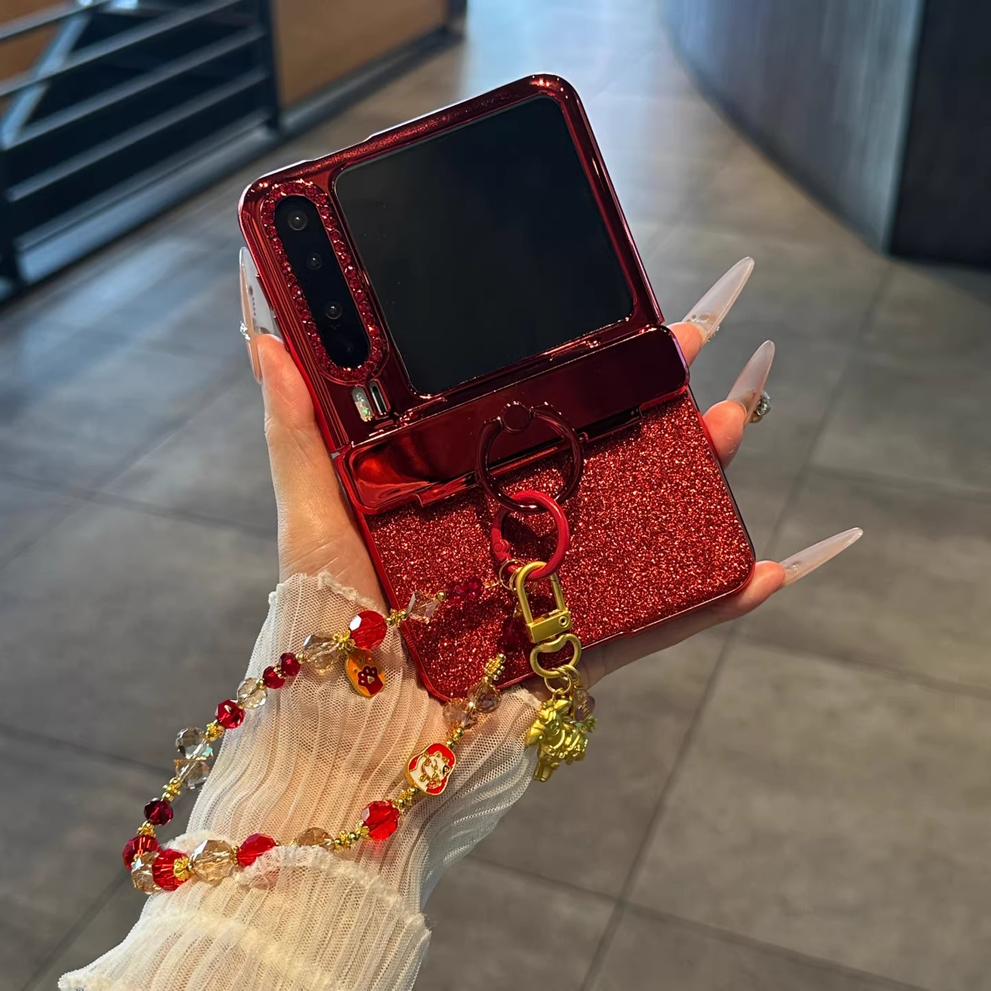 壳膜一体适用华为purax手机壳新年款红色闪粉指环铰链全包防摔保护套PuraX典藏版阔折叠屏带挂绳高级感女外壳