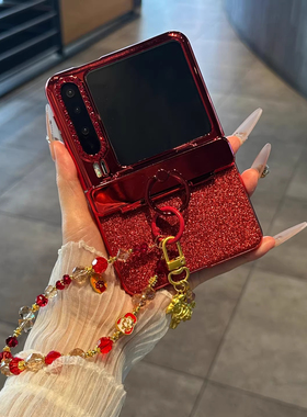 壳膜一体适用华为purax手机壳新年款红色闪粉指环铰链全包防摔保护套PuraX典藏版阔折叠屏带挂绳高级感女外壳