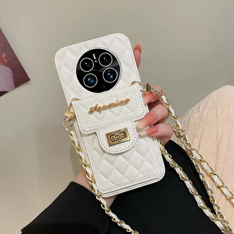 华为mate70por手机壳新款斜跨链条mete70全包防摔mt60真皮保护套m60pro+小香风卡包M50E背带挂绳40epro女外壳