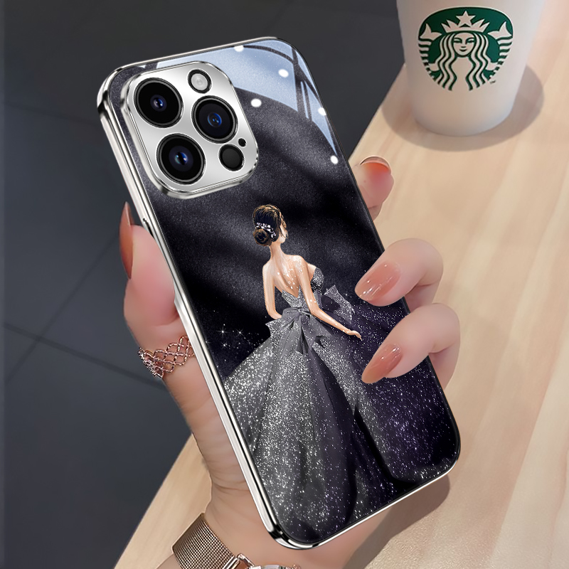 苹果16手机壳纱裙女神iphone15promax镜头全包防摔13pro超薄14plus玻璃外壳12pm女网红ip11保护套xmax新款por