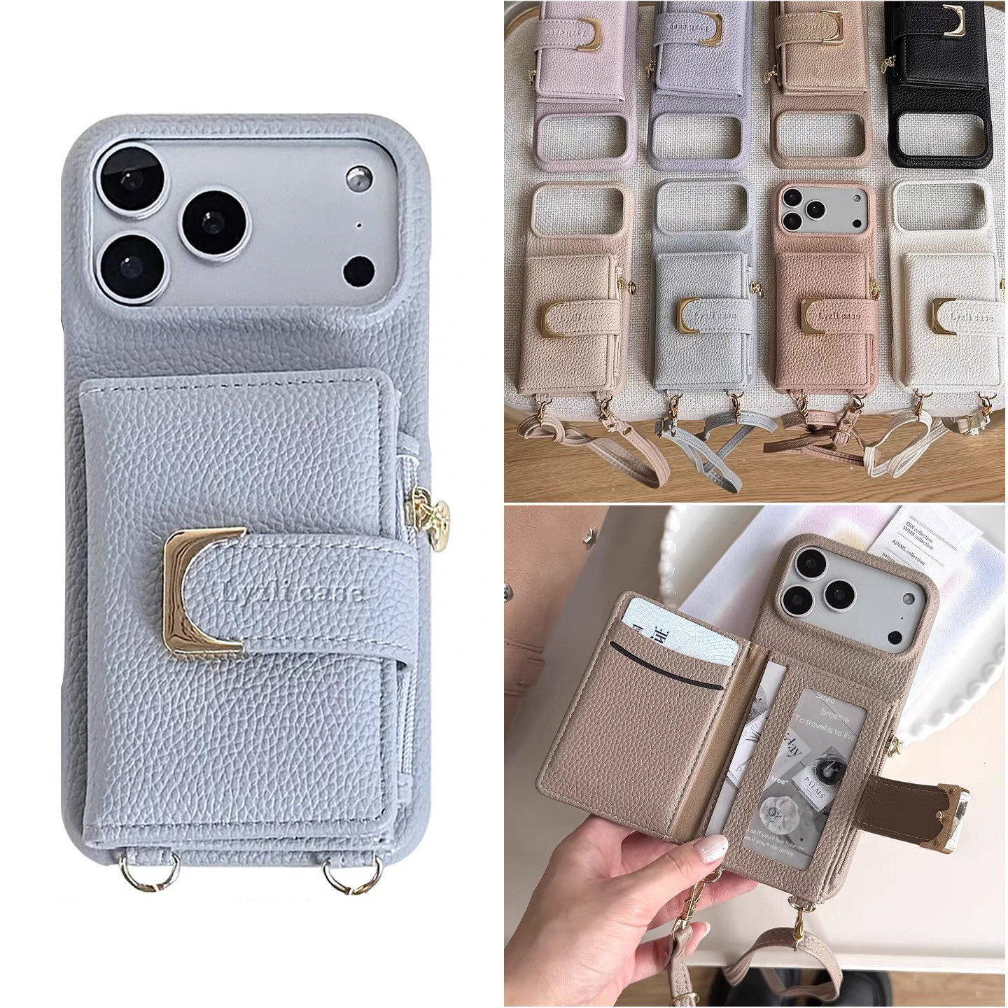 适用苹果17promax真皮手机壳iphone16pro全包防摔保护套15plus一体插卡拉链零钱包14pm斜跨可背13女12新款11p