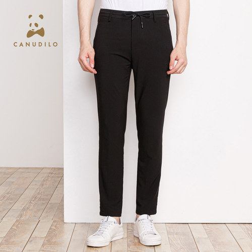 CANUDILO/卡奴迪路 薄款黑色直筒长裤商务休闲裤子男