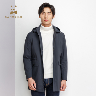 CANUDILO/卡奴迪路 风衣男连帽中长款风衣外套男