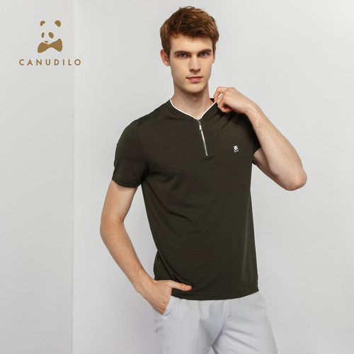 CANUDILO/卡奴迪路 T恤男V领短袖T恤熊猫LOGO时尚