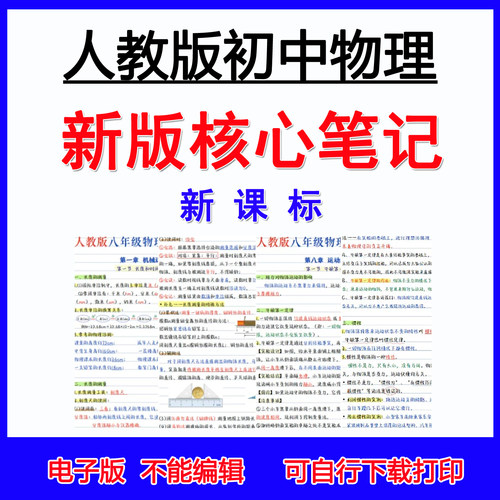 2026人教版初中物理彩色核心笔记