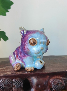 钧瓷纯手工堆塑创意精品窑变法斗犬小狗线香插茶宠摆件送礼佳品