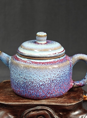 钧瓷名家常远纯手工紫色孔雀羽窑变精品西施壶摆件原矿中式复古