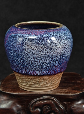 钧瓷名家常远纯手工紫色孔雀羽窑变精品水洗茶海茶道配件原矿中式