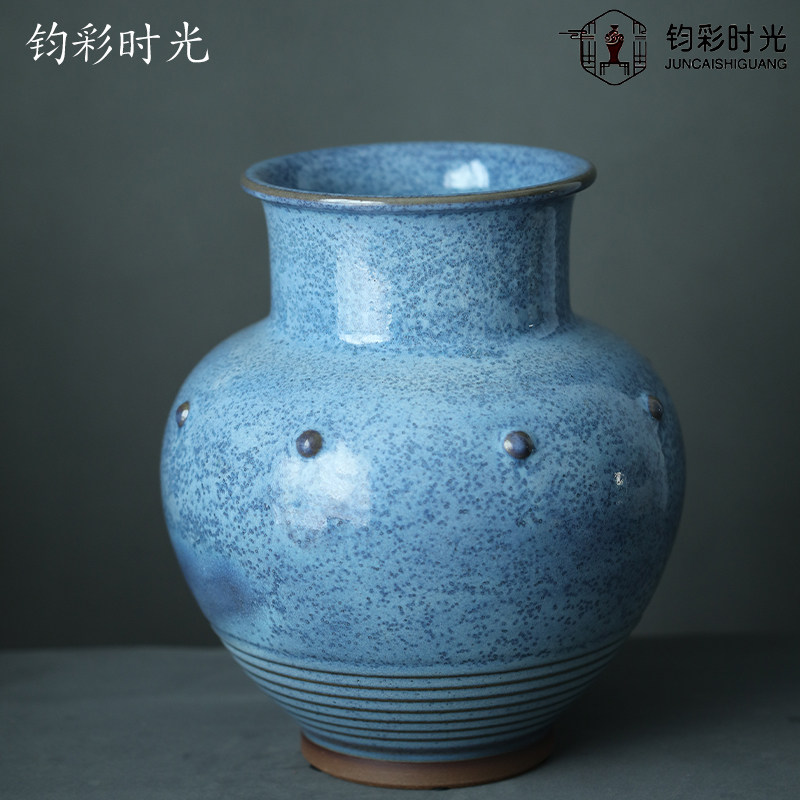 钧瓷泰斗传承人富安钧窑刘永召传统匣钵煤烧鼓钉旋纹罐艺术收藏品
