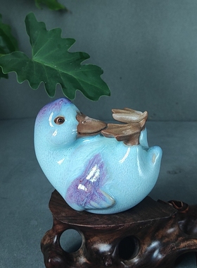 钧瓷郑新萍纯手工创意作品翻身鸭盖置茶宠摆件茶具高端送礼装饰品