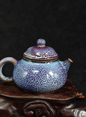 钧瓷名家常远纯手工紫色孔雀羽窑变精品容天壶茶壶原矿中式复古