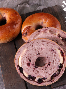 清晨里 蓝莓乳酪贝果面包早餐代餐无蔗糖三明治手作欧包轻食低脂