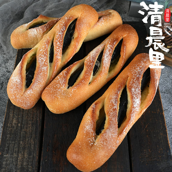 清晨里 墨鱼肠蒜香味软法棍无油无蔗糖法式面包短法棒早代餐糕点