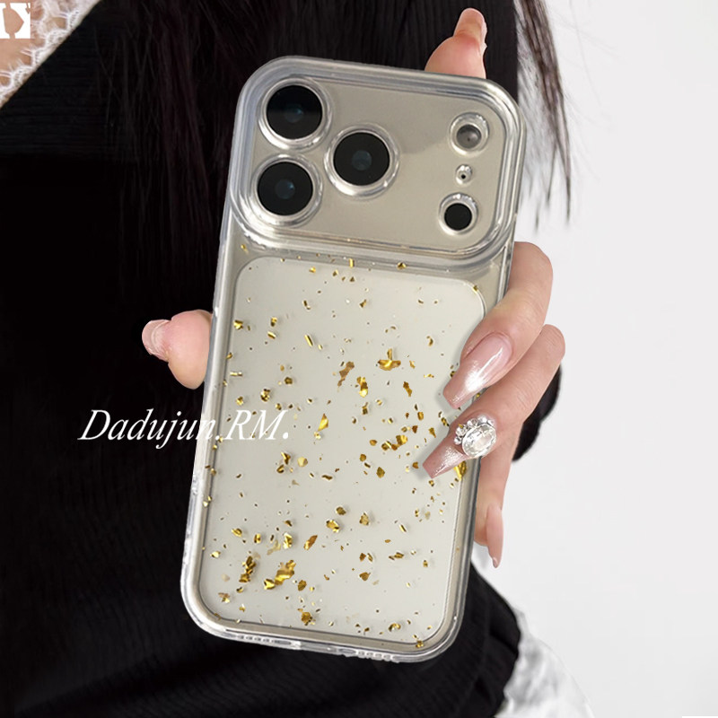 创意diy简约透明金箔苹果手机壳